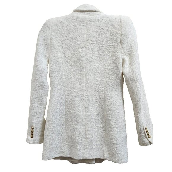 ZARA White Bouclé Double Breasted Blazer Gold Buttons Textured Jacket Women’s S - Picture 10 of 16